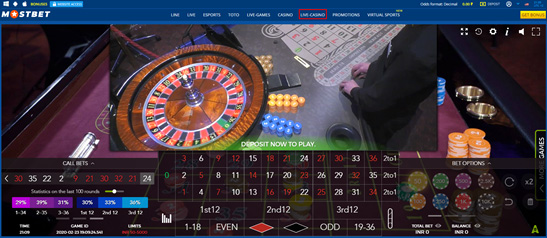 Live Roulette hos MostBet, direkte fra Georgia (USA)